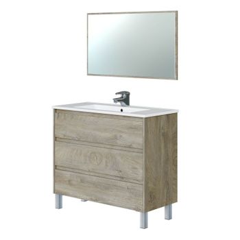 Mueble De Baño Al Suelo Con Lavabo Cerámico, 3 Cajones Con Cierre  Amortiguado Y Organizador, 80 Cm Pino Gris - Tirador Negro con Ofertas en  Carrefour