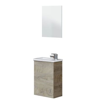 Mueble De Baño Compact 40 Con Espejo Y Lavabo Roble Alaskamueble:40espejo:40lavabo:40 X Mueble:58espejo:50lavabo:2,5 X Mueble:22espejo:1,8lavabo:22 Cm