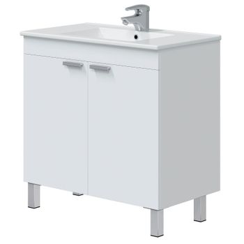 Miroytengo Mueble De Baño Atenea Con Patas Armario 2 Puertas Abatibles Color Blanco Brillo 80 Cm (sin Lavabo)