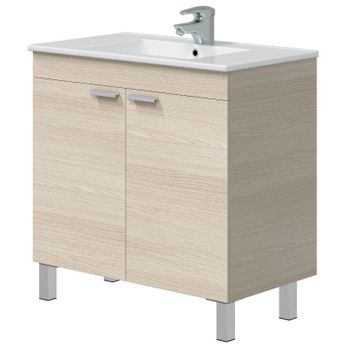 Miroytengo Mueble De Baño Atenea Con Patas Armario 2 Puertas Abatibles Color Roble 80 Cm (sin Lavabo)