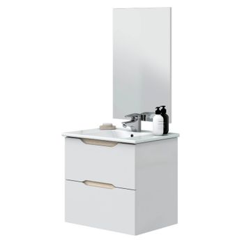 Mueble De Baño 60 Cm Curvas 2 Cajones Sin Lavabo Color Blanco Brillo Y Roble