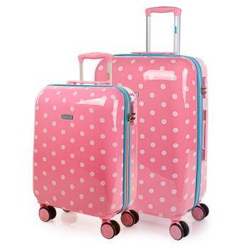 Juego Set 2 Maletas Trolley De Policarbonato Pc Estampado Skpat Topos 66400 Rosa