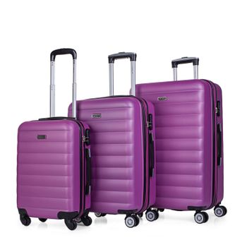 Juego Set 3 Maletas De Viaje Rígidas Trolley En Abs Texturizado Expandibles 71200 Morado