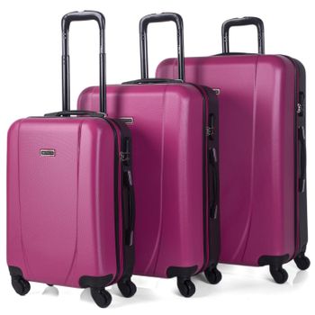 Juego Set 3 Maletas De Viaje Rígidas 4 Ruedas Trolley 50|60|70 Cm Abs  71100 Fucsia-antrac