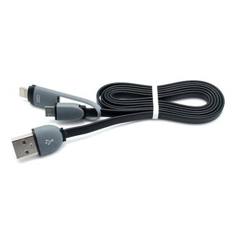 Cable Plano Usb A Micro Usb + Lightning Negro