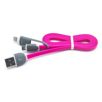 Cable Plano Usb A Micro Usb + Lightning Fucsia