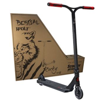 Bestial Wolf Rocky R12 Black, Patinete Pro Scooter Freestyle, Manillar Negro Y Tabla Negra