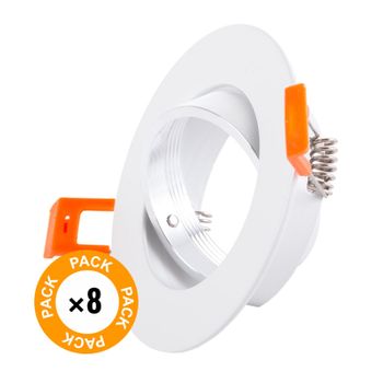 Pack 8 Aro Foco Downlight  Basculante Circular Aluminio Blanco 93mm