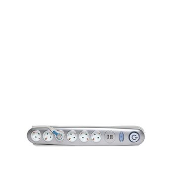 Enchufe 6 X Toma Corriente + Interruptor Luminoso + 2 X Usb Cargador 2100 Ma 5v - Ip20 - Blanco/plata