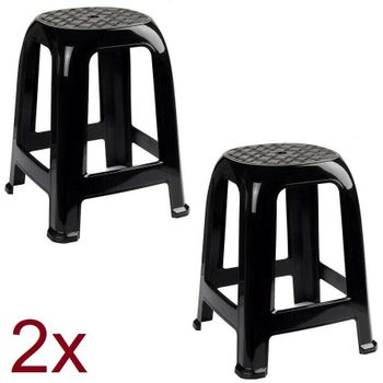 2x Taburete Silla De Plástico Asiento Cómodo Banco Jardín Camping Negro