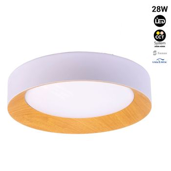 Lámpara De Techo Led Tipo Plafón - Efecto Madera - Cct - Ø450mm - 28w