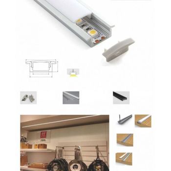 Perfil de aluminio empotrable para tira LED con difusor - 2 tapas - 23x15mm  - 2 metros