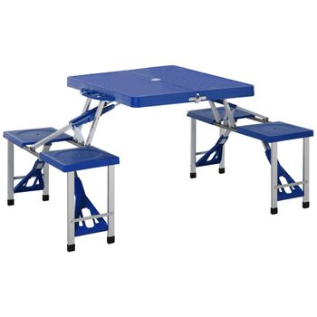 Mesa De Camping De Aluminio Plástico 135,5x84,5x66cm - Outsunny. Azul