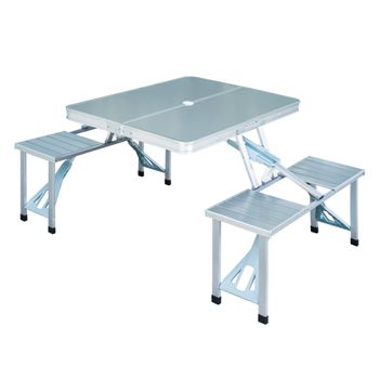 Mesa Maleta De Camping De Aluminio Mdf 136x85,5x66 Cm-outsunny.plata