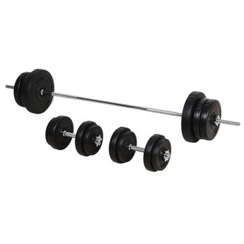 HOMCOM Juego de Mancuernas 8kg c/u con Barra de Conexión de Metal Cabeza  Hexagonal para Entrenamiento en Casa Negro y Plata