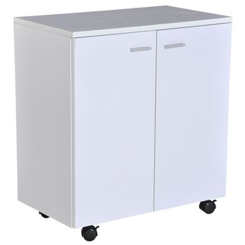 Mueble Auxiliar De Mdf Ruedas Y 2 Puertas Homcom 60x35x65 Cm - Blanco