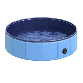 Piscina Plegable Para Mascotas De Pvc, Madera Ø80x20 Cm-pawhut. Azul