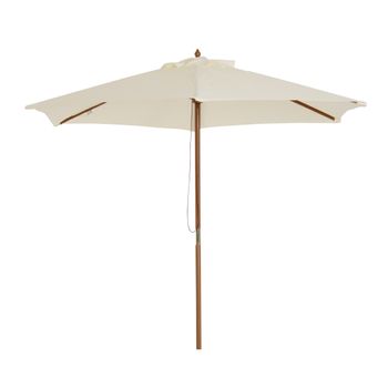 Sombrilla Parasol De Poliéster Madera 250x230 Cm - Outsunny. Crema