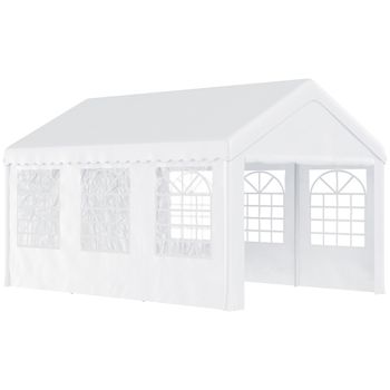 Carpa Cenador De Acero Tela De Pe 6x4x2,8m-outsunny. Blanco