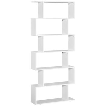 Librería 6 Estantes Forma S De Melamina Homcom 80x24x191 Cm - Blanco