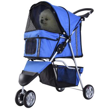 Cochecito Plegable Mascotas De Acero 75x45x97 Cm - Pawhut. Azul