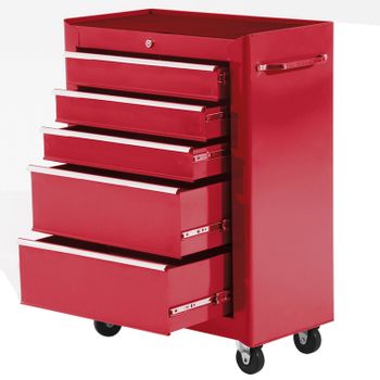 Carro Caja De Herramientas De Acero Homcom 61,5x33x82,5 Cm - Rojo