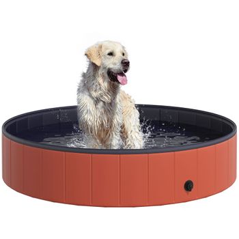 Piscina Plegable Para Perros De Pvc, Madera Ø140x30 Cm-pawhut. Rojo