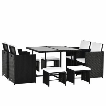 Conjunto 9 Muebles Ratán Metal Poliéster 109x109x72 Cm-outsunny.negro