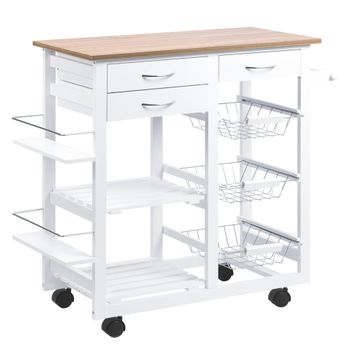 Carro de cocina con encimera extendida HOMCOM 128,8x75,5x92,5cm blanco