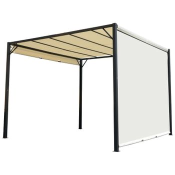 Pérgola Con Techo De Acero Tela De Poliéster 295x295x226 Cm - Crema