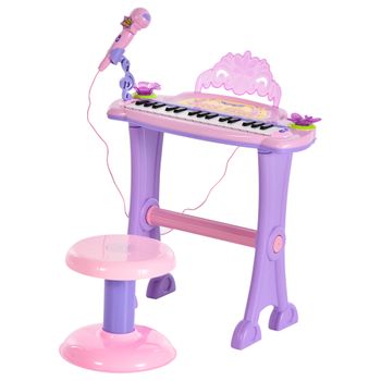 HOMCOM Piano de Cola Infantil con 30 Teclas Taburete y Atril de Partituras  Piano para Niños de MDF Instrumento Musical Didáctico 52x50x49 cm Rosa