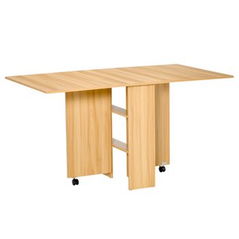 HOMCOM Mesa de cocina de madera maciza de 55 pulgadas, mesas de hojas  colgantes para espacios pequeños, mesa de comedor plegable, color marrón