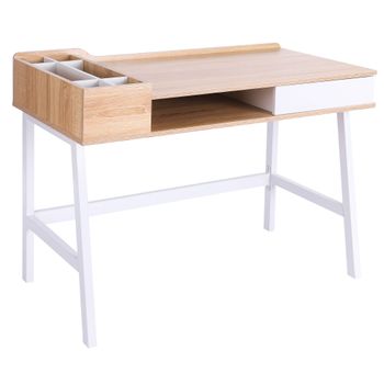 Mesa De Ordenador De Mdf Metal Homcom 100x55x81,5 Cm-roble Y Blanco