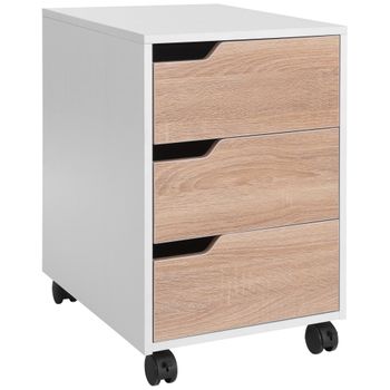 Armario Archivador Móvil De Mdf Homcom 40x50x57,5 Cm - Roble Y Blanco