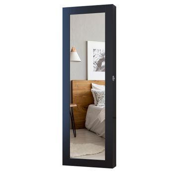 Espejo Joyero Colgante De Pared De Mdf Homcom 37x9,5x112 Cm-negro