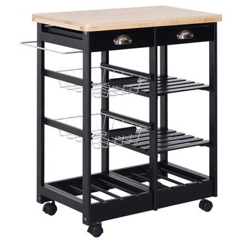 Carro De Cocina De Mdf Madera De Pino Homcom 74x37x76 Cm-negro