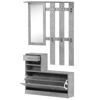 Conjunto De Muebles De Entrada De Melamina Homcom 90x22x116 Cm - Gris