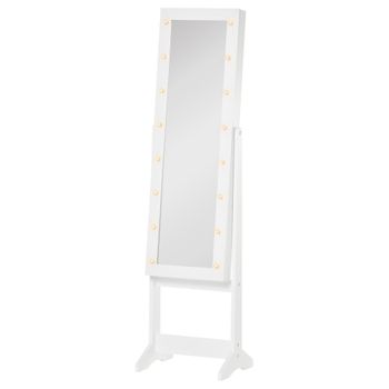 Espejo Joyero Pie Con Luces De Mdf Vidrio Homcom 36x30x136 Cm-blanco