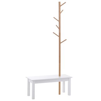 Perchero De Pie Con Banco De Bambú Mdf Homcom 80x30x180 Cm - Natural