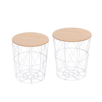 2 Mesitas De Café Tapa Extraíble De Mdf Metal Homcom Ø40x45 Cm-blanco