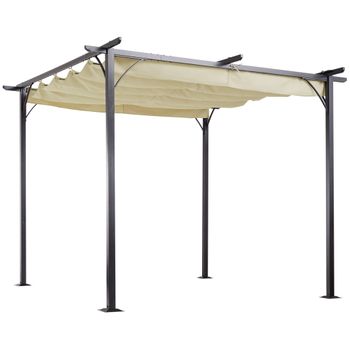 Pérgola De Metal Tela Poliéster 3x3x2,3 M - Outsunny. Beige Y Negro