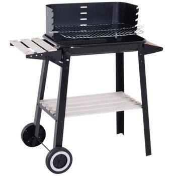 Barbacoa De Carbón Bbq Con Ruedas Y Estante Outsunny 83x45x87cm Negro