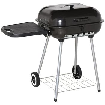 Barbacoa de gas con 3 quemadores 4 ruedas Outsunny 121x55x109 cm  negro_846-103V94BK