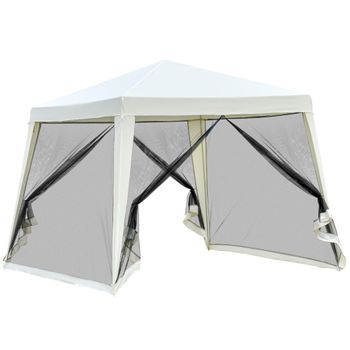 Carpa Jardín Con 4 Partes De Metal Poliéster 3x3x2,45m-outsunny.beige