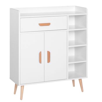 Aparador Buffet Armario De Melamina Pino Homcom 80x29,5x96cm - Blanco