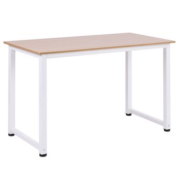 Mesa De Ordenador De Mdf Metal Homcom 120x60x76 Cm - Roble Y Blanco