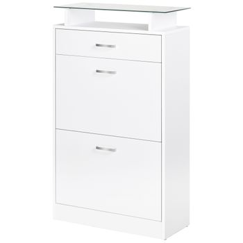 Organizador De Zapatos De Melamina Vidrio Homcom 60x24x105,5 Blanco