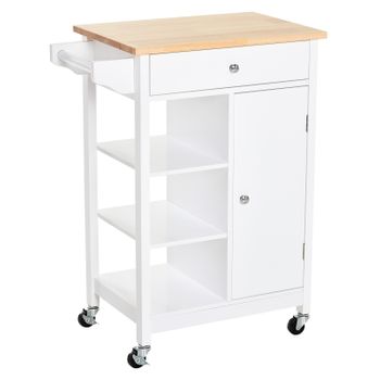 HOMCOM Carrito para Cocina Multifuncional Carrito Auxiliar de Madera con  Gran Espacio de Almacenaje Cajones Cestas Estantes 4 Ruedas Freno