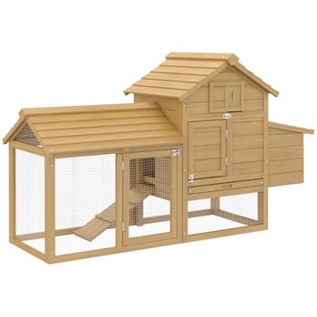 Gallinero Con Caja Nido De Madera De Pino 196x76x97cm-pawhut. Gris