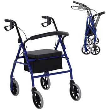 Andador Para Adultos De Metal Pvc Homcom 77x55,5x93 Cm - Azul Y Negro